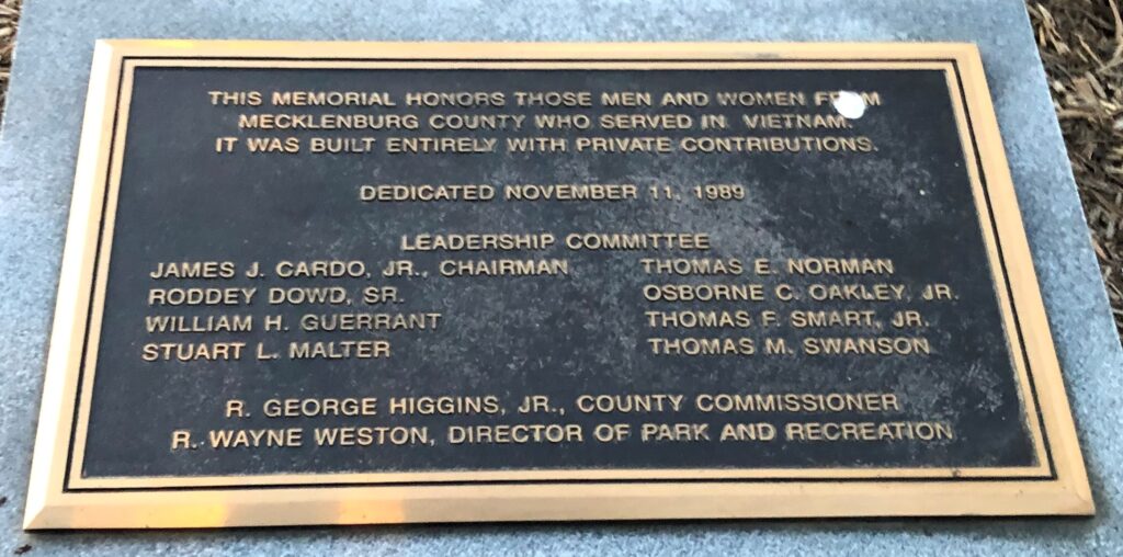 MECKLENBURG COUNTY VIETNAM VETERANS MEMORIAL PLAQUE