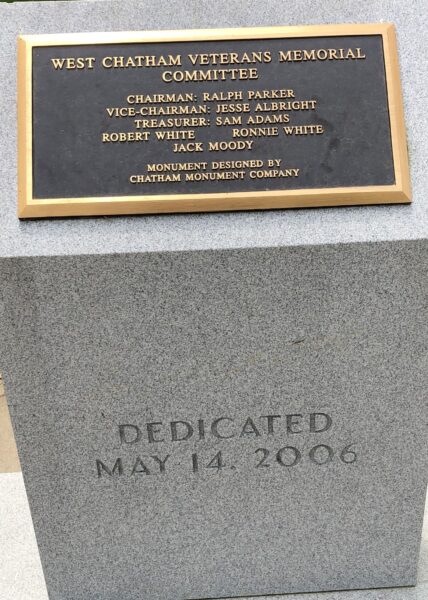 WEST CHATHAM VETEARNS MEMORIAL PLAQUE B