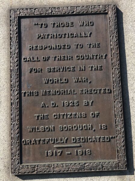 WILSON BOROUGH WORLD WAR MEMORIAL PLAQUE A