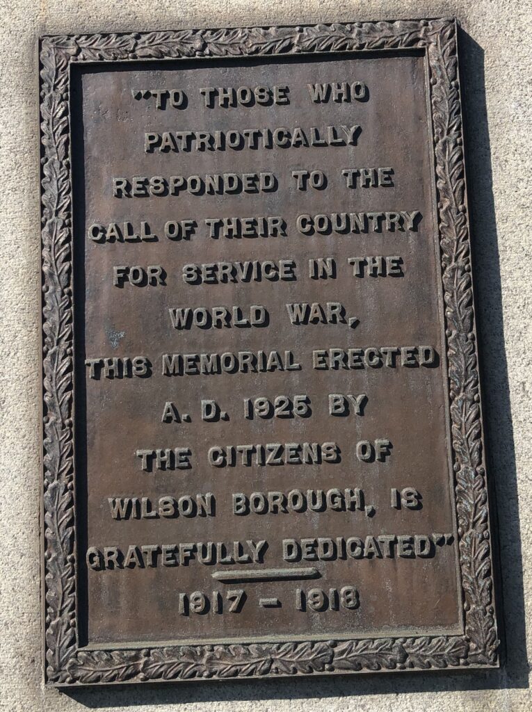WILSON BOROUGH WORLD WAR MEMORIAL PLAQUE A