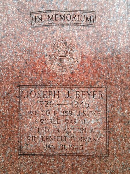 JOSEPH J. BEYER WAR MEMORIAL CEMETERY STONE CLOSE-UP