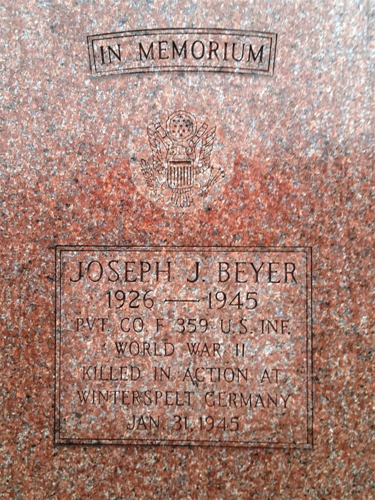 JOSEPH J. BEYER WAR MEMORIAL CEMETERY STONE CLOSE-UP