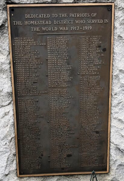 HOMESTEAD DISTRICT WORLD WAR MEMORIAL PLAQUE A