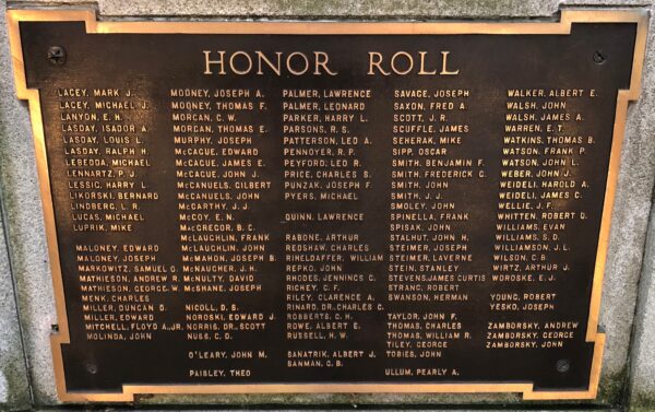 BOROUGH OF MUNHALL GREAT WORLD WAR MEMORIAL PLAQUE C