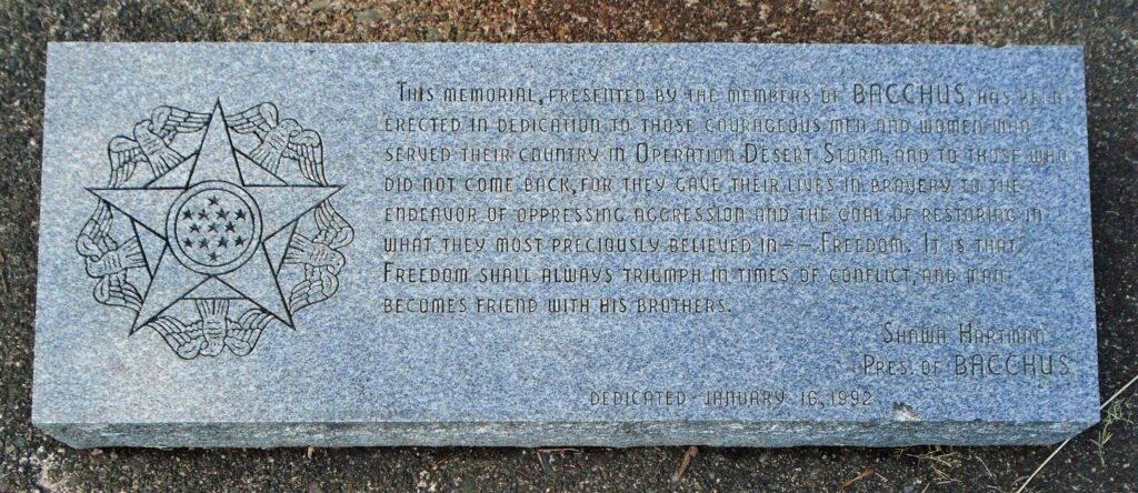 BACCHUS OPERATION DESERT STORM MEMORIAL TABLET