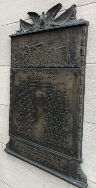 FREMONT BOYS WORLD WAR MEMOIRIAL PLAQUE
