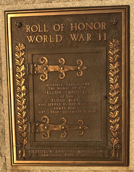 ARMSTRONG CORK COMPANY ROLL OF HONOR WORLD WAR II MEMORIAL DOOR CLOSED
