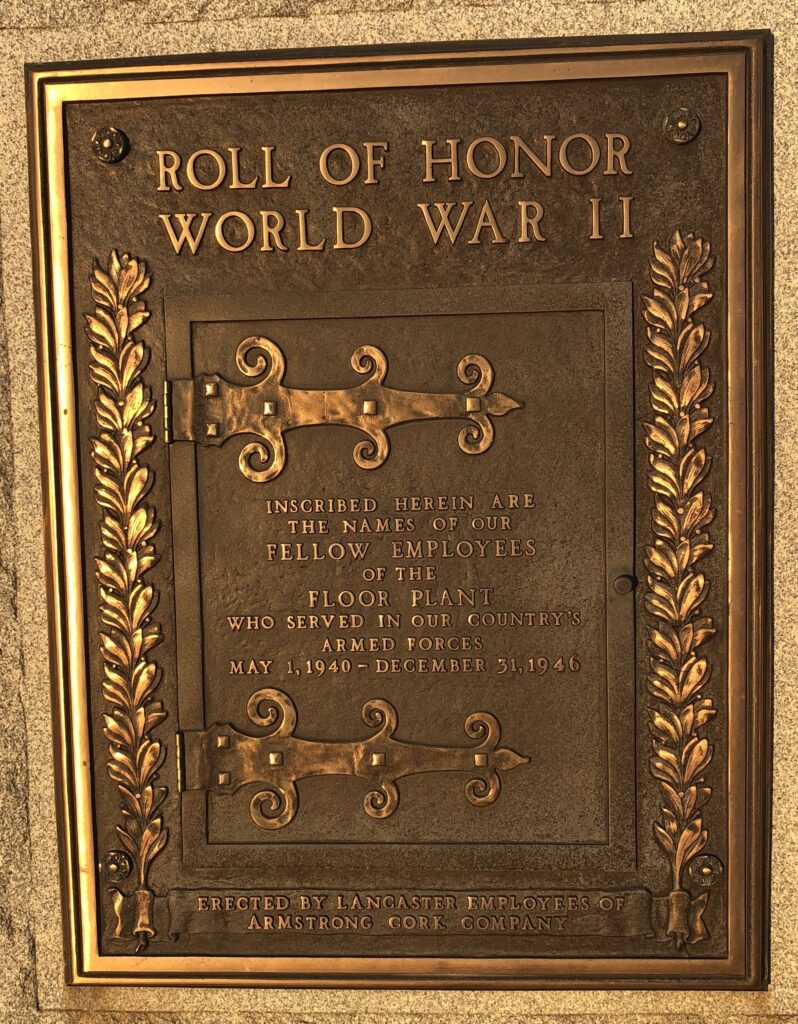 ARMSTRONG CORK COMPANY ROLL OF HONOR WORLD WAR II MEMORIAL DOOR CLOSED