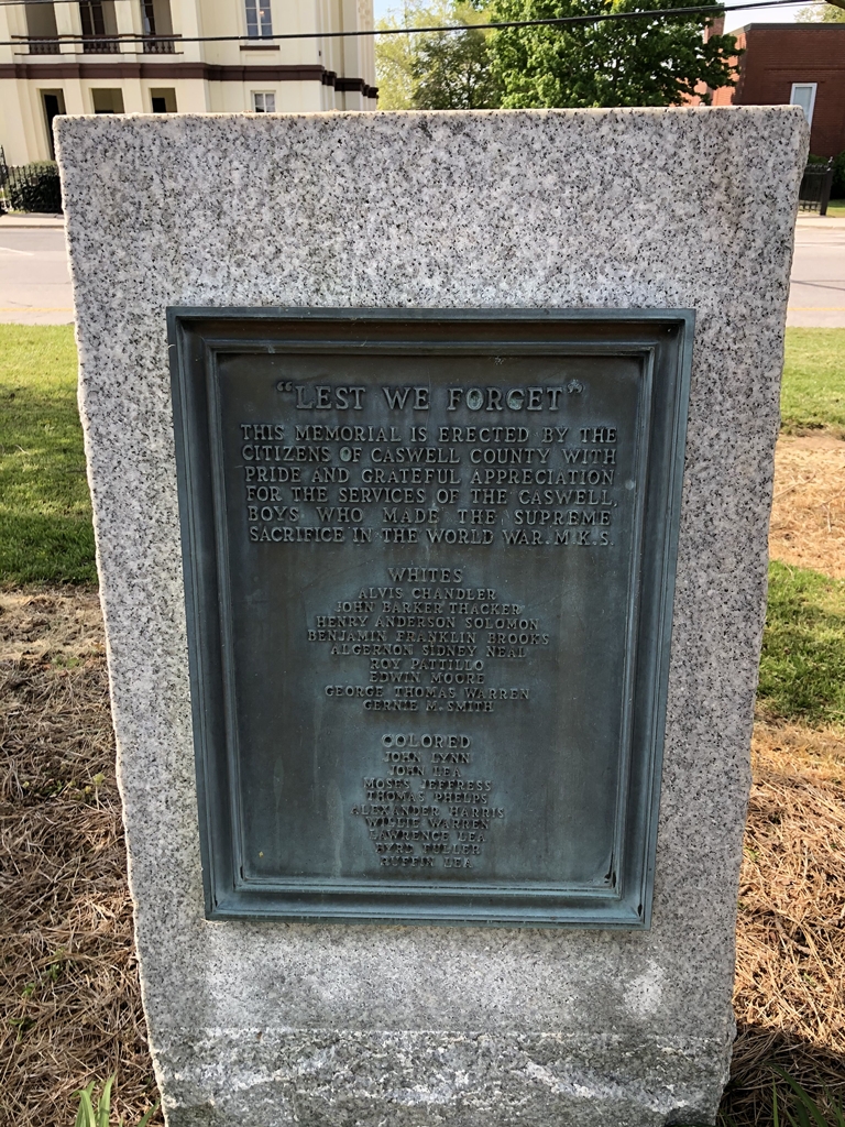 CASWELL COUNTY WORLD WAR SUPREME SACRIFICE MEMORIAL