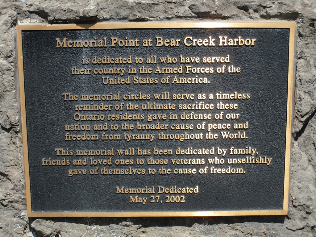MEMORIAL POINT AT BEAR CREEK HARBOR PLAQUE