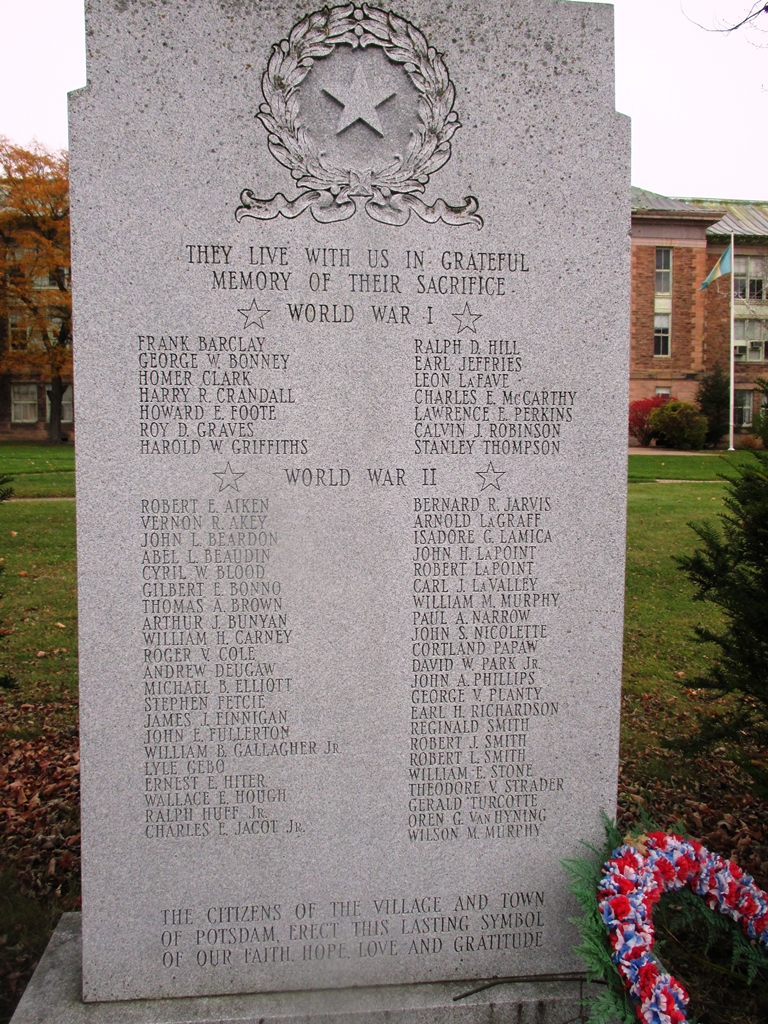 VILLAGE AND TOWN OF POTSDAM WAR MEMORIAL STONE A