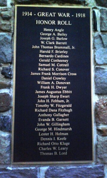 MIANTONOMI GREAT WAR MEMORIAL TOWER PLAQUE A