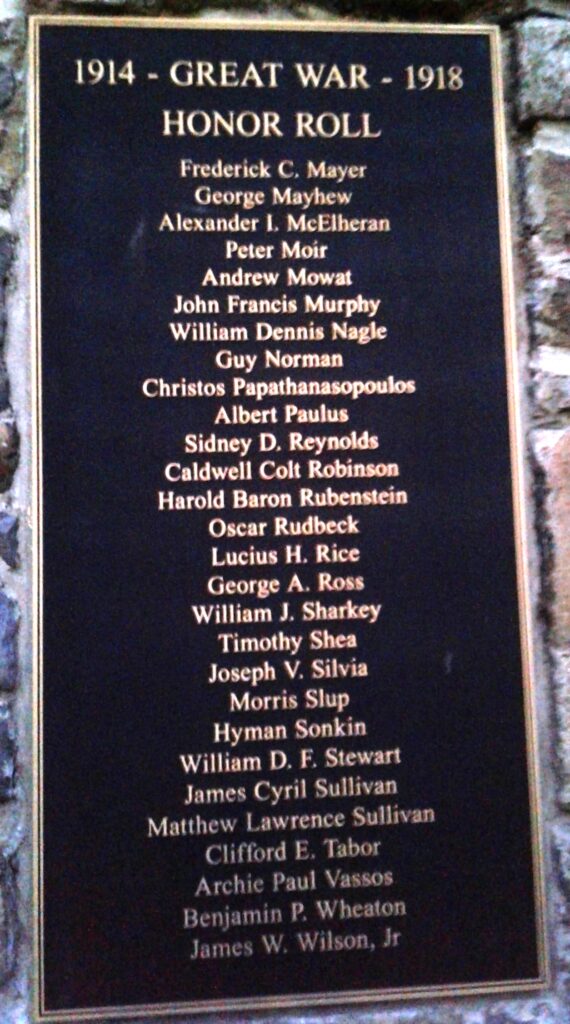 MIANTONOMI GREAT WAR MEMORIAL TOWER PLAQUE B