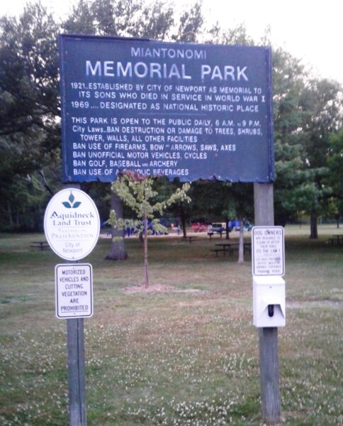 MIANTONOMI MEMORIAL PARK MARKER