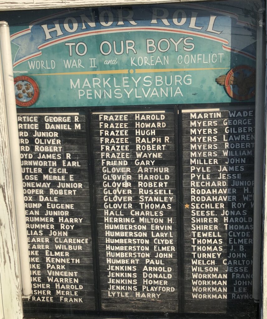 MARKLEYSBURG HONOR ROLL MEMORIAL PLAQUE