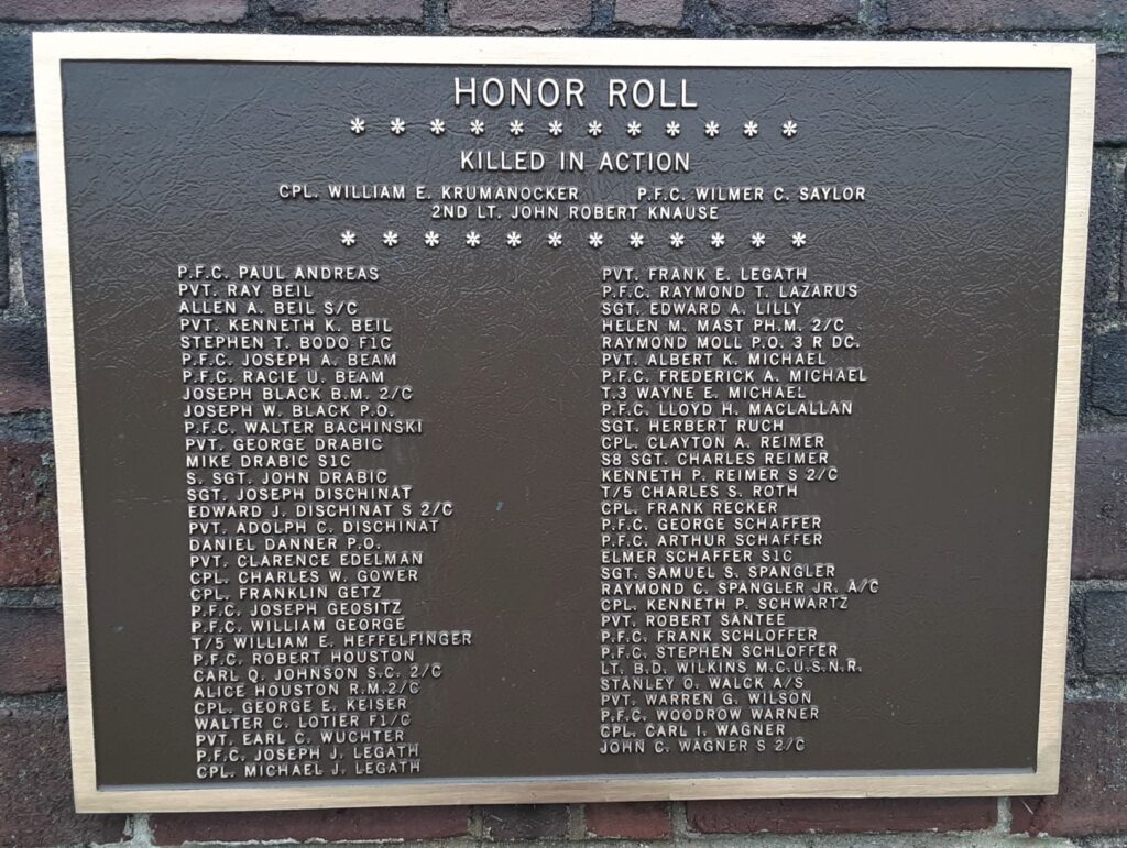 NORTHAMPTON WORLD WAR II HONOR ROLL MEMORIAL PLAQUE