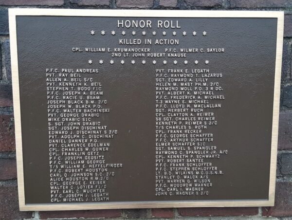 NORTHAMPTON WORLD WAR II HONOR ROLL MEMORIAL PLAQUE