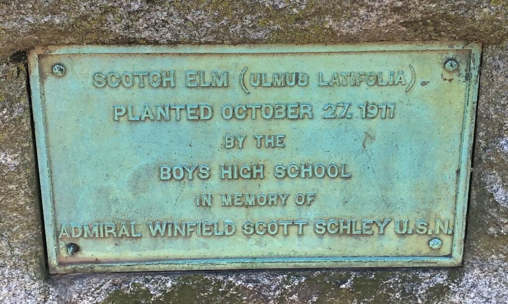 ADMIRAL WINFIELD SCOTT SCHLEY U.S.N. MEMORIAL TREE PLAQUE