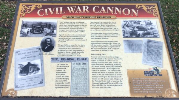 CIVIL WAR CANNON MANUFACTURED IN READING MEMORIAL PLAQUE