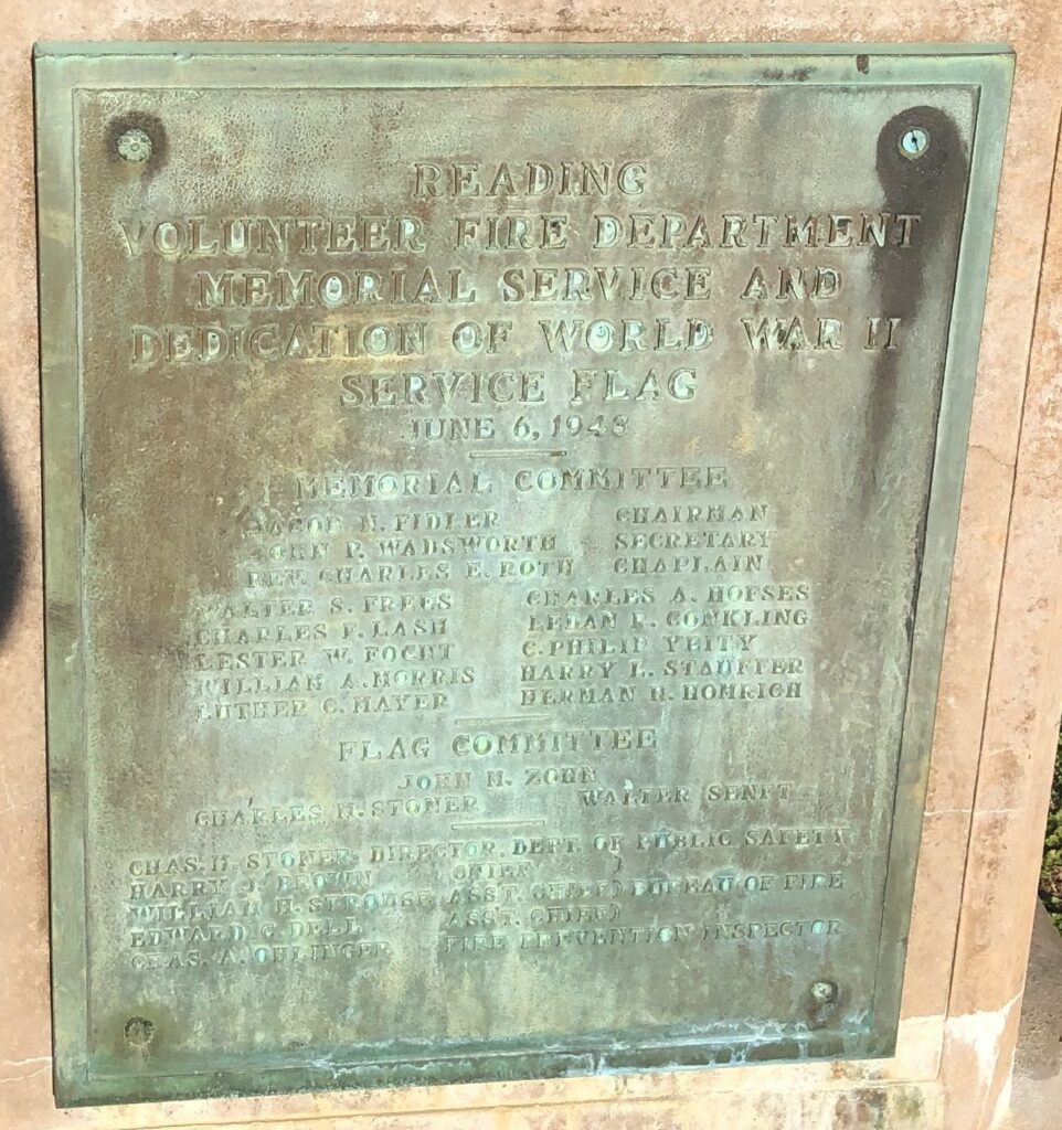FIREMEN’S UNION WORLD WAR II MEMORIAL FLAGPOLE PLAQUE B