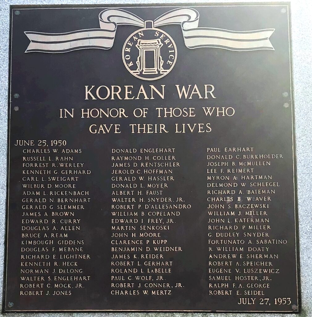 BERKS COUNTY KOREAN WAR MEMORIAL PLAQUE