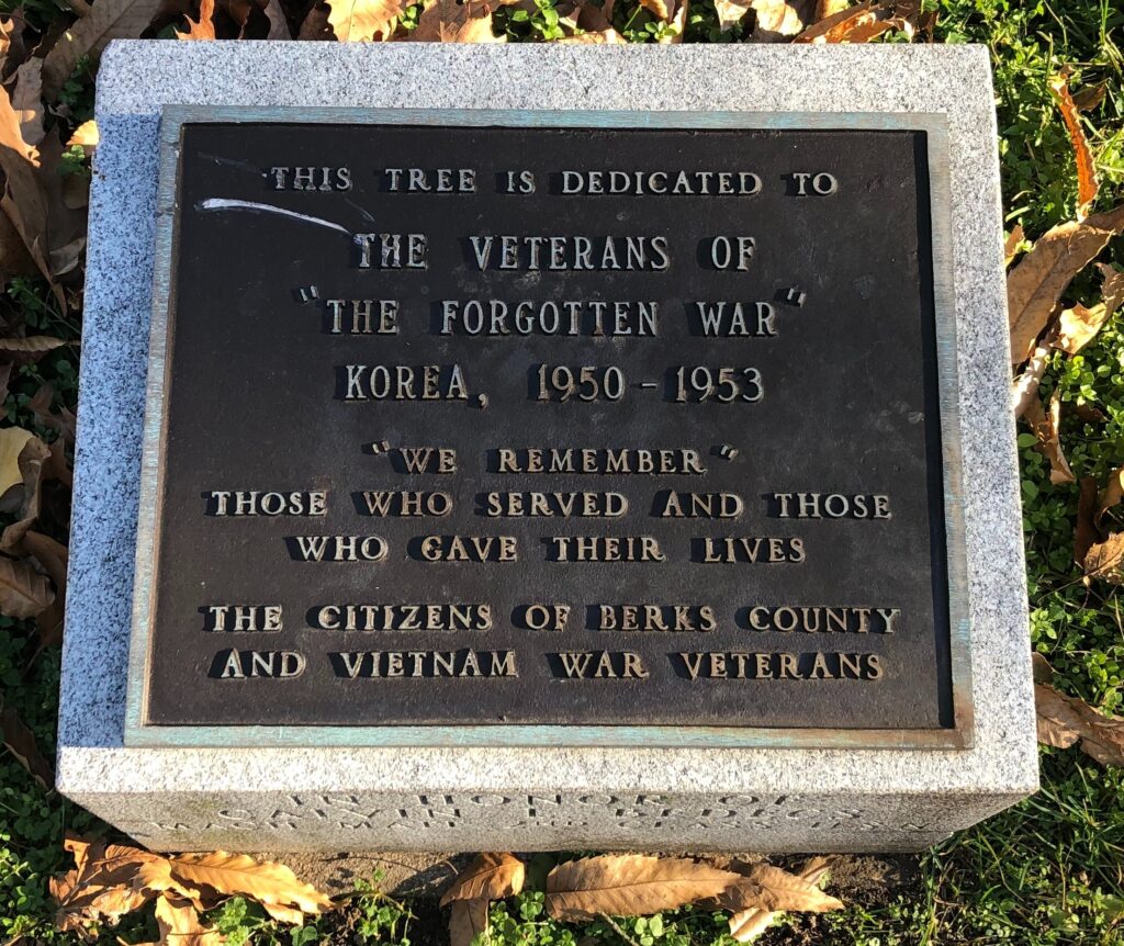 “THE FORGOTTEN WAR” MEMORIAL TREE PLAQUE