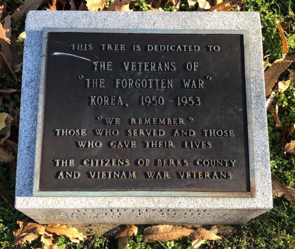 “THE FORGOTTEN WAR” MEMORIAL TREE PLAQUE