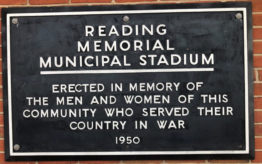 READING MEMORIAL MUNICIPAL STADIUM PLAQUE