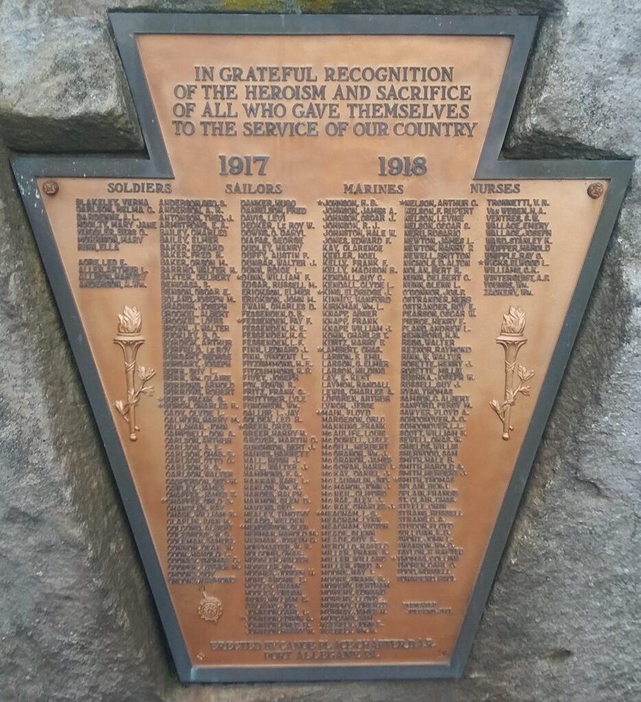 PORT ALLEGANY WORLD WAR MEMORIAL PLAQUE