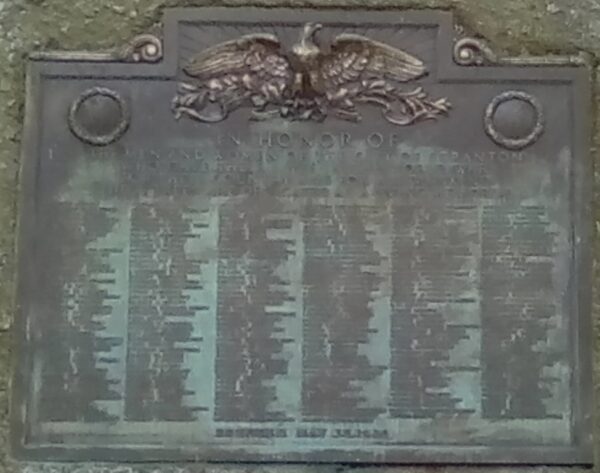 CITY OF SCRANTON WORLD WAR MEMORIAL PLAQUE