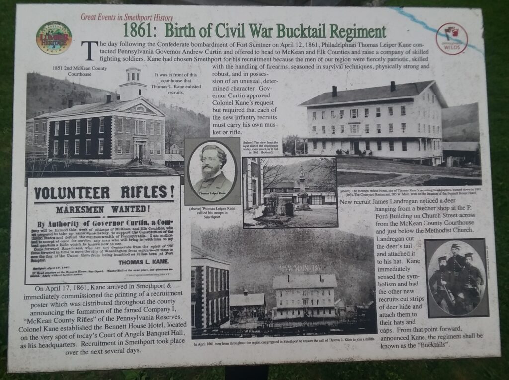 1861: BIRTH OF CIVIL WAR BUCKTAIL REGIMENT MEMORIAL PLAQUE