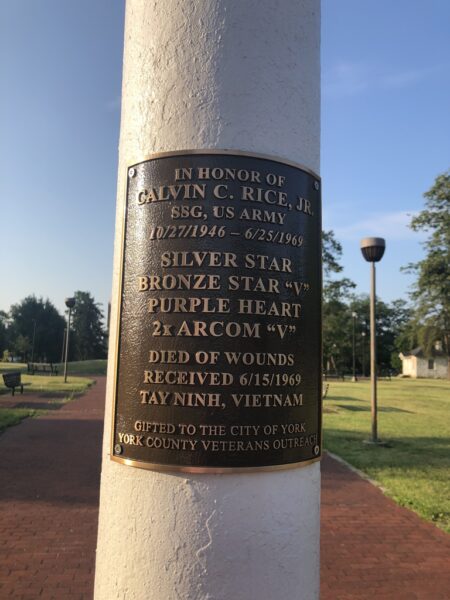 CALVIN C. RICE, JR. WAR MEMORIAL FLAGPOLE PLAQUE
