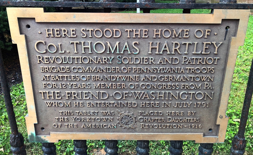COL. THOMAS HARTLEY REVOLUTIONARY WAR SOLDIER MEMORIAL PLAQUE