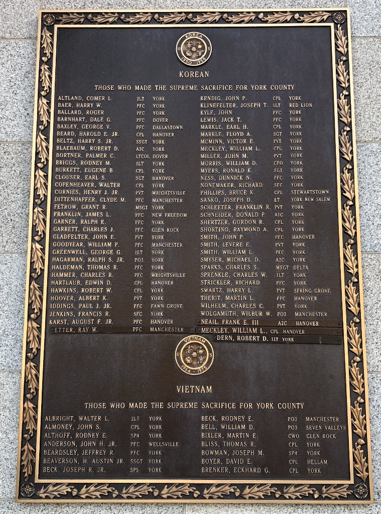YORK COUNTY SUPREME SACRIFICE WAR MEMORIAL PLAQUE