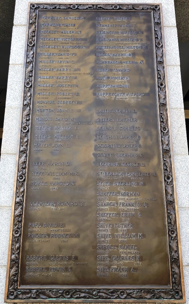 YORK COUNTY WAR FOR WORLD PEACE MEMORIAL PLAQUE C