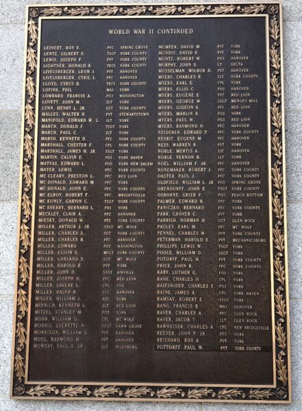 YORK COUNTY WORLD WAR II MEMORIAL PLAQUE D