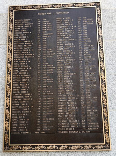 YORK COUNTY WORLD WAR II MEMORIAL PLAQUE E