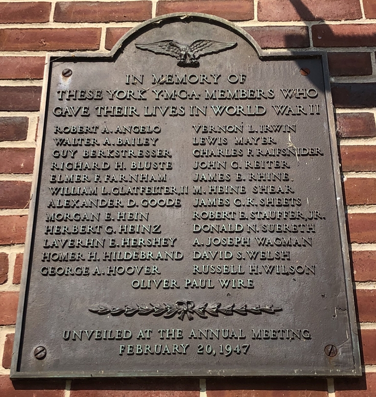 YORK Y.M.C.A. WORLD WAR II MEMORIAL PLAQUE