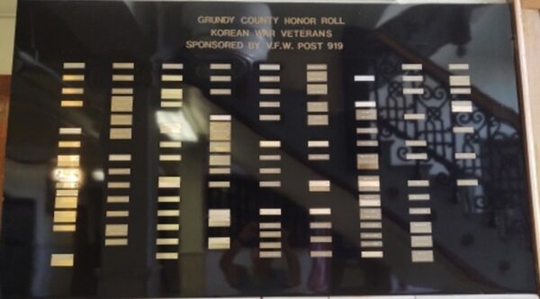 GRUNDY COUNTY KOREAN WAR HONOR ROLL MEMORIAL PLAQUE
