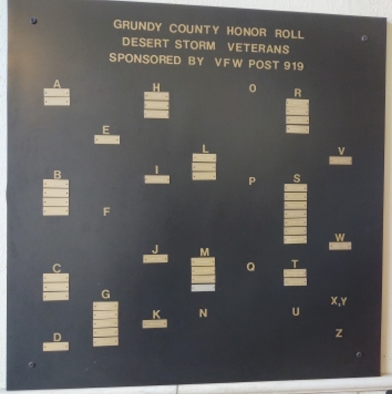 GRUNDY COUNTY DESERT STORM HONOR ROLL MEMORIAL PLAQUE