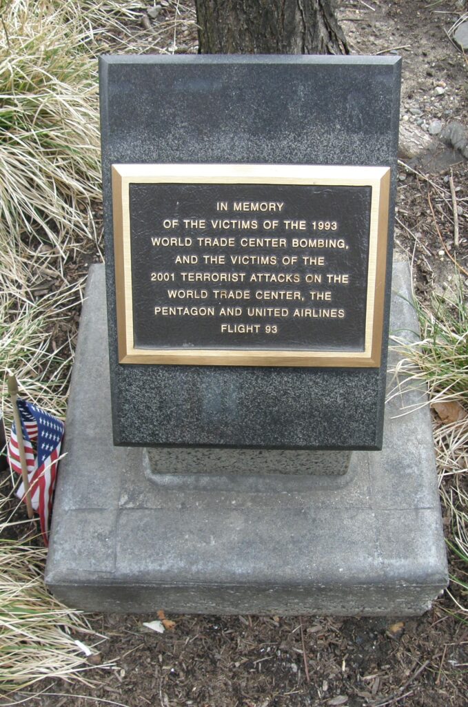 IN MEMORY OF TERRORIST ATTACKS OF 1993 AND 2001 MEMORIAL TREE PLAQUE
