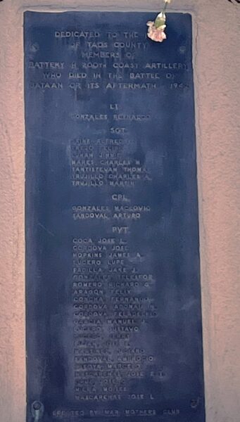 TAOS COUNTY BATTERY H 200TH COAST ARTILLERY WAR MEMORIAL PLAQUE A