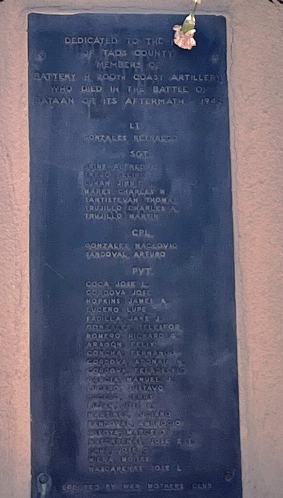 TAOS COUNTY BATTERY H 200TH COAST ARTILLERY WAR MEMORIAL PLAQUE A