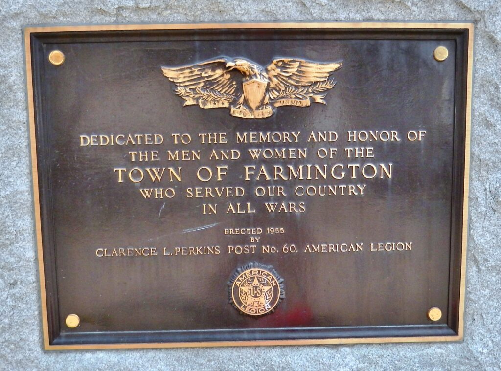 TOWN OF FARMINGTON ALL WARS VETERANS MEMORIAL PLAQUE