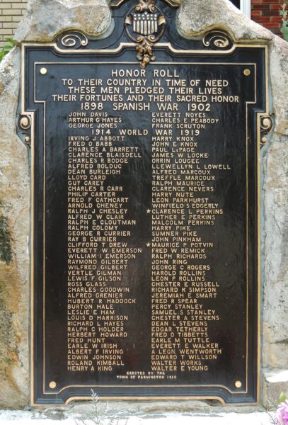 TOWN OF FARMINGTON WAR VETERANS MEMORIAL PLAQUE