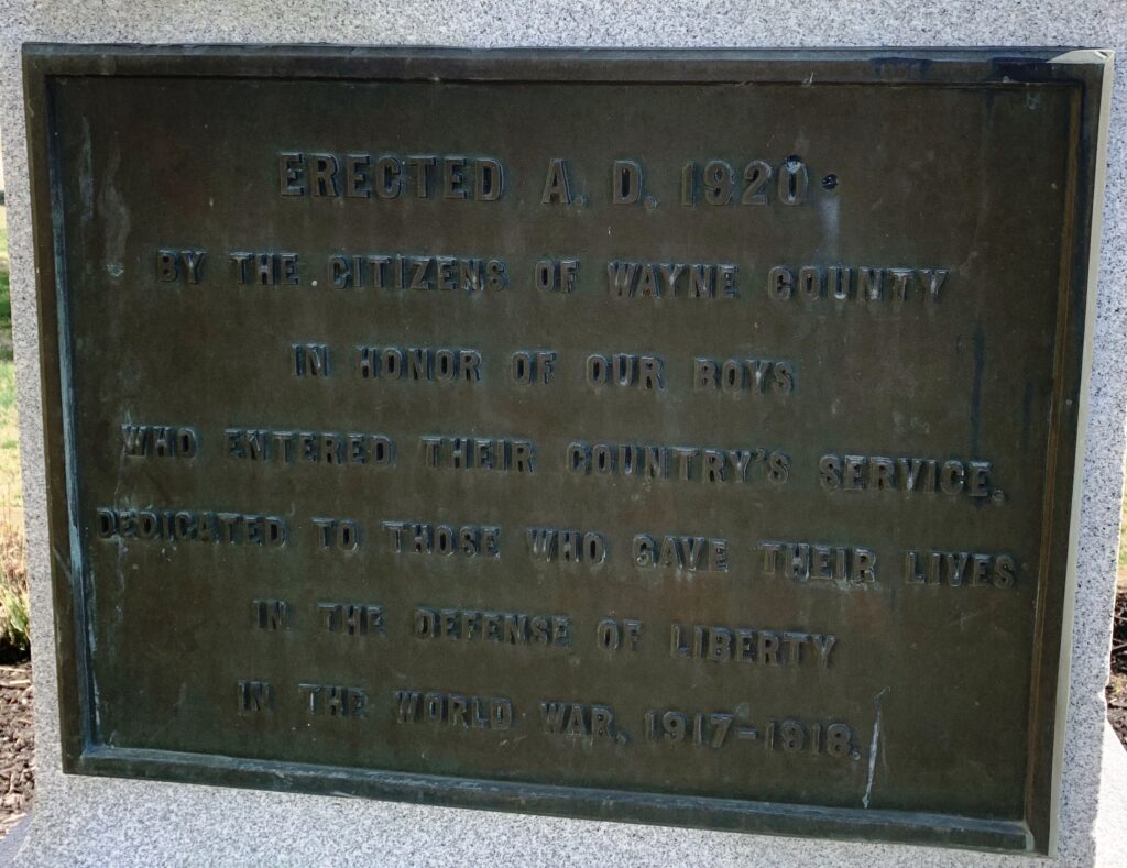 WAYNE COUNTY WORLD WAR, 1917-1918 MEMORIAL PLAQUE