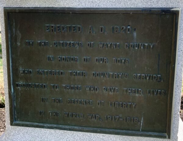 WAYNE COUNTY WORLD WAR, 1917-1918 MEMORIAL PLAQUE