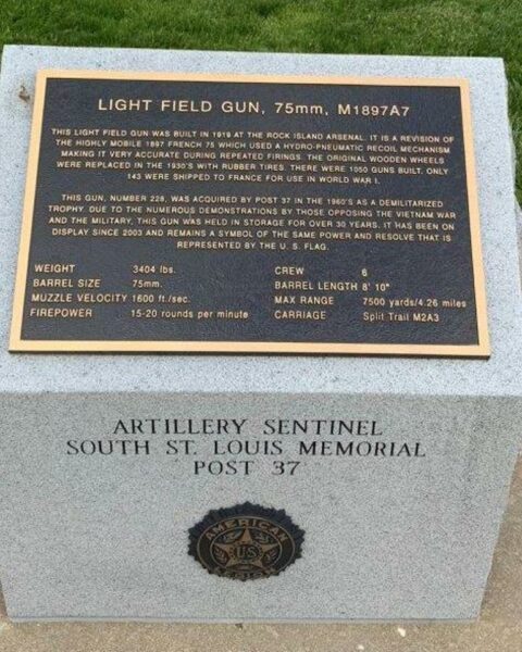 LIGHT FIELD GUN, 75MM, M1897A7 MEMORIAL PLAQUE
