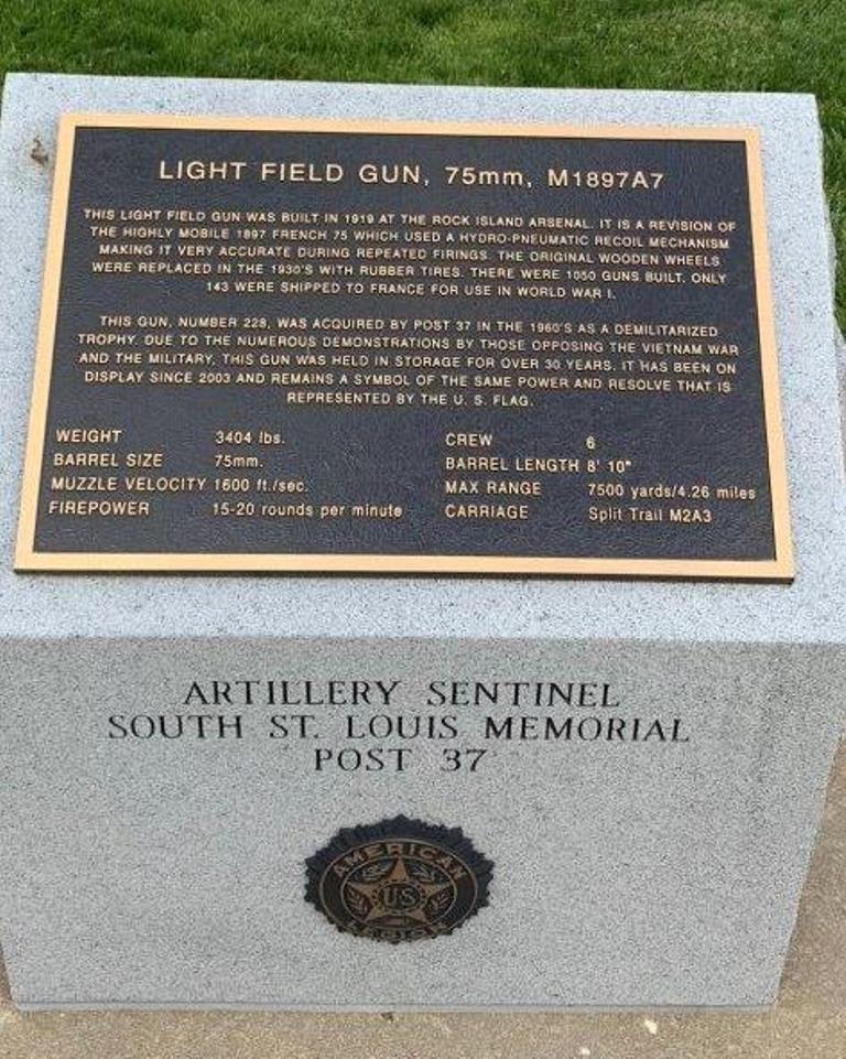 LIGHT FIELD GUN, 75MM, M1897A7 MEMORIAL PLAQUE