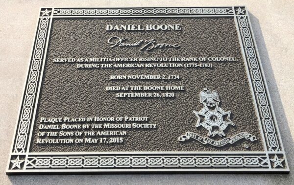 DANIEL BOONE REVOLUTIONARY WAR MEMORIAL PLAQUE